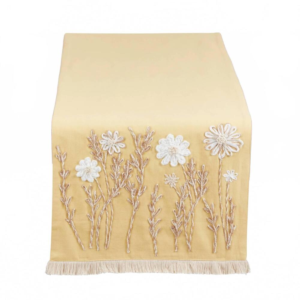 NEW SARO LIFESTYLE embroidered floral decorative table runner in yellow
